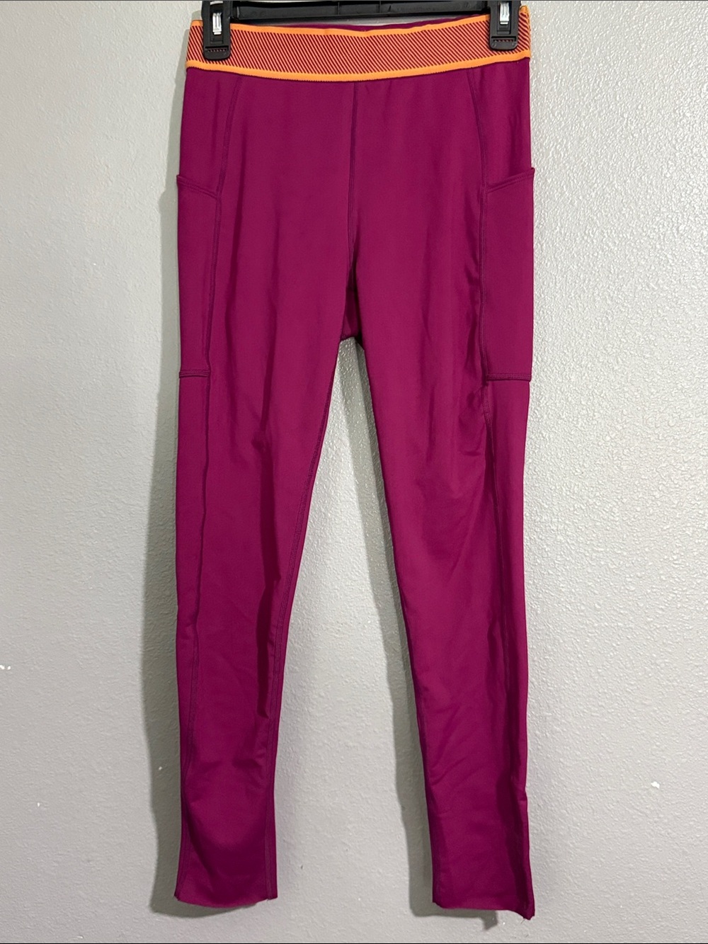 FP Movement by Free People Magenta Leggings with Orange-Trim Waistband